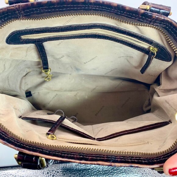 Brahmin Mini Asher Melbourne Brown Croc Embossed Leather Satchel - Picture 10 of 11